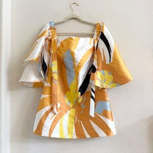 True Violet Abstract Floral Off Shoulder Flutter Sleeve Mini Dress Orange 6